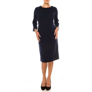 NEW JESSICA ROSE pompom trim bell sleeve sheath dress in navy